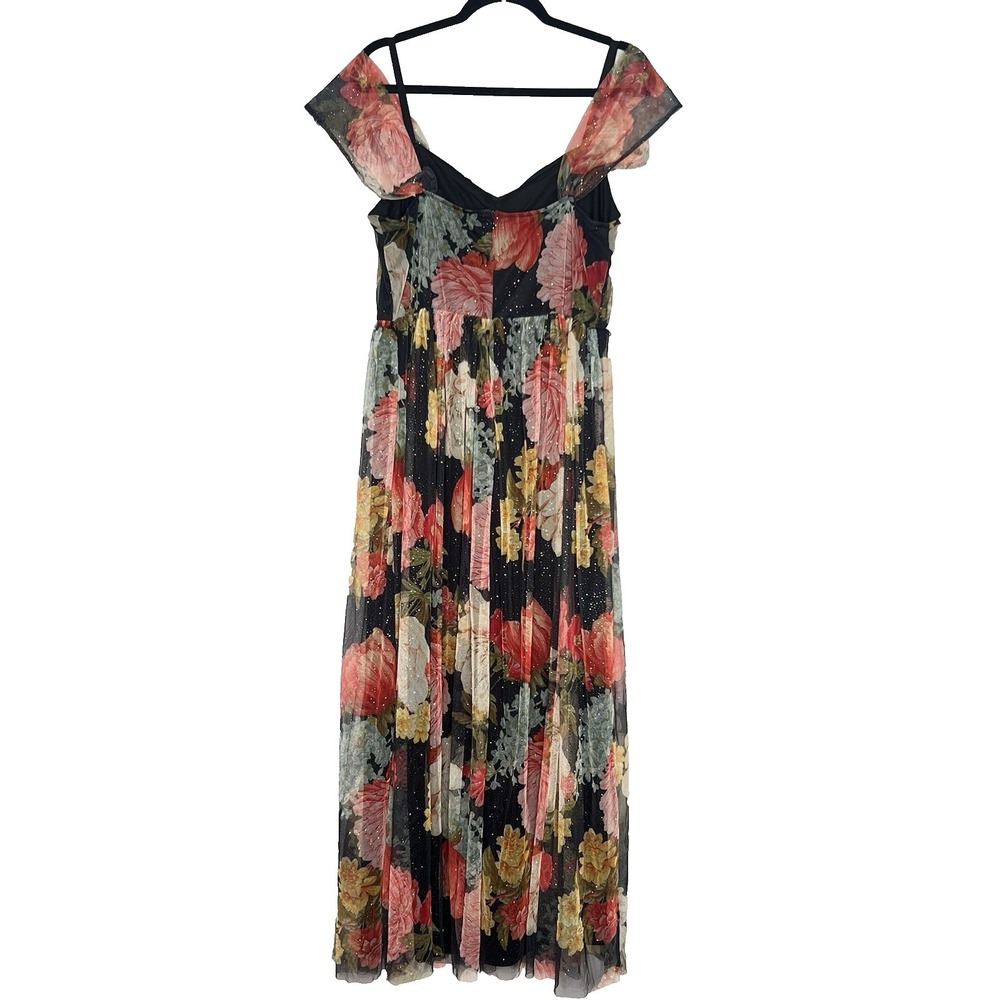 Candalite Floral Formal Maxi‎ Dress Sz XL Sheer Mesh Overlay Fairy whimsigoth